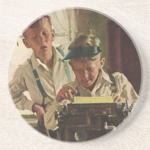 Kinderjongen Krantenjournalisten, schrijver Zandsteen Onderzetter