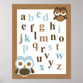 Kinderkamer alfabet baby jongen uil kunst poster