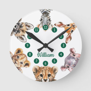 Kinderkamer met waterverf safari dieren ronde klok