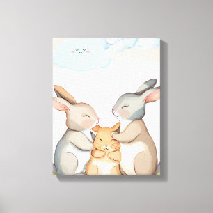 Kinderkamer muurkunst - Canvasprint - Konijnenfami Canvas Afdruk