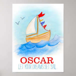 Kinderkamer poster met zeilboot voor jongetje