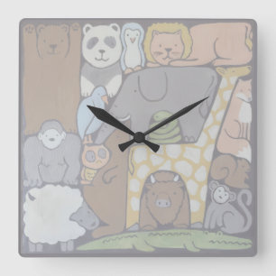 Kinderkamer/stapel dieren kunst vierkante klok