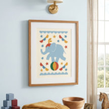 Kinderkamerprint met olifant uit het vintage circu