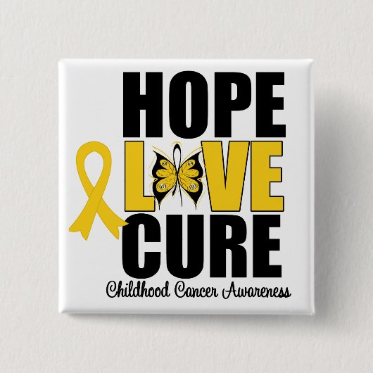 Kinderkanker: Hope Love Cure Vierkante Button 5,1 Cm (Voorkant)