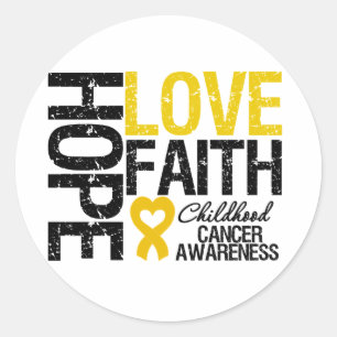 Kinderkanker Hope Love Faith Ronde Sticker