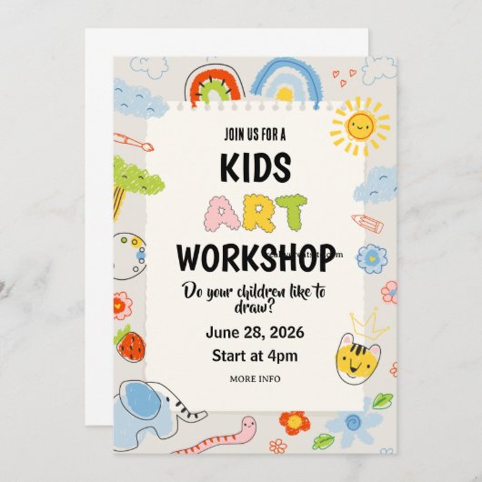 Kinderkunstworkshop Kinderambachtfeestje Kaart (Voorkant / Achterkant)