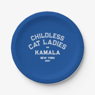 Kinderloze Cat Dames voor Kamala 2024 Custom Blue Papieren Bordje