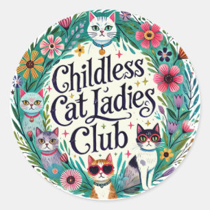 Kinderloze Cat Ladies Club Ronde Sticker