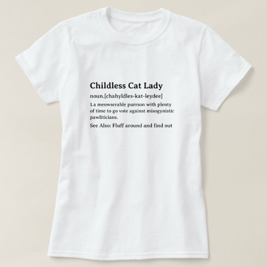 Kinderloze Cat Lady Dictionary Definitie T-shirt (Design voorkant)
