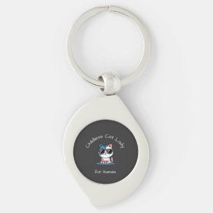 Kinderloze Cat Lady voor Kamala Cartoon Sleutelhanger