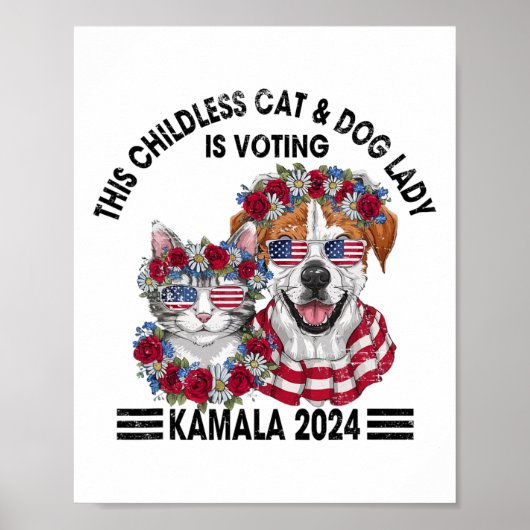 Kinderloze kat en hondendame stemt op Kamala Harri Poster (Voorkant)