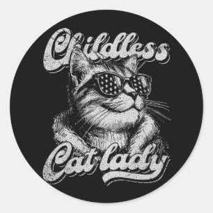Kinderloze kat Lady Kamala Harris 2024 Ronde Sticker