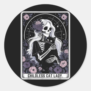 Kinderloze Kat Lady Lieve Gotische Skelet Tarotkaa Ronde Sticker