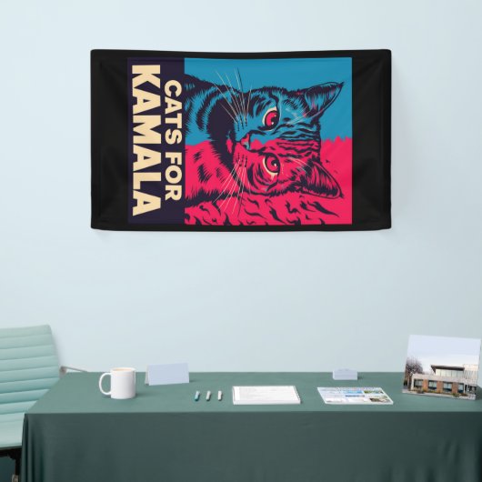 Kinderloze kattendame stemt Kamala Harris 2024 Spandoek (Beurs)