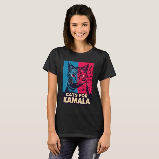 Kinderloze kattendame stemt Kamala Harris 2024 T-shirt (Voorkant volledig)