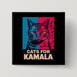 Kinderloze kattendame stemt Kamala Harris 2024 Vierkante Button 5,1 Cm