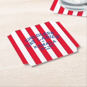 Kinderloze Kattendames voor Kamala 2024 Red Stripe Kartonnen Onderzetters