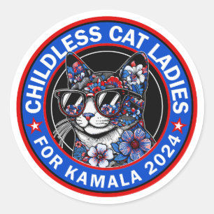 Kinderloze Kattenvrouwen Stem Kamala US 2024 Dems Ronde Sticker