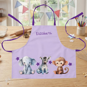 Kindern naam toevoegen cute dieren sterren paars schort