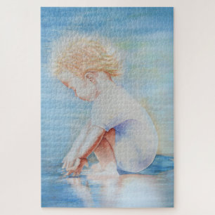 Kinderpeuter op de waterscène op het strand legpuzzel
