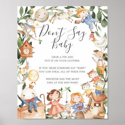 Kinderrijmpjes Baby Shower Geen Baby Teken Poster (Voorkant)