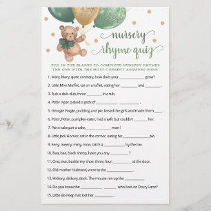 Kinderrijmpjes Quiz Spel Baby Shower Teddybeer