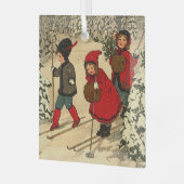 Kinderskiën, een  winterscène glas ornament (Voorkant links)