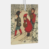 Kinderskiën, een  winterscène glas ornament (Voorkant Rechts)