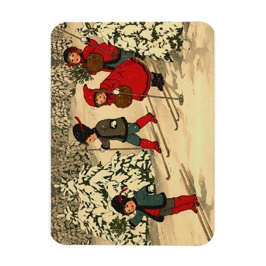 Kinderskiën, een  winterscène magneet (Verticaal)