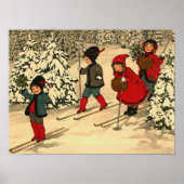 Kinderskiën, een  winterscène poster (Voorkant)