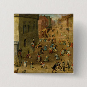 Kinderspelen : detail van de rechterbovenhand vierkante button 5,1 cm