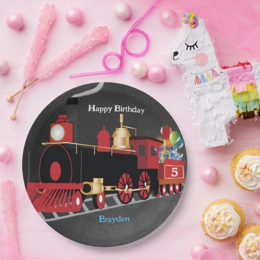 Kindertrein Chalkboard Verjaardagsfeest Papieren Bordje (Feest)