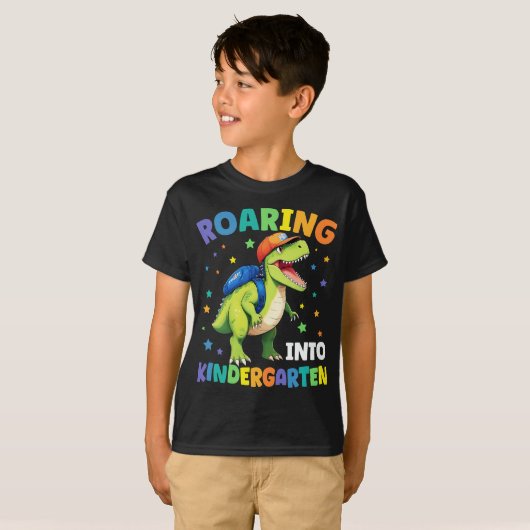 Kindertuin Dinosaur T Rex naar school T-shirt (Voorkant volledig)