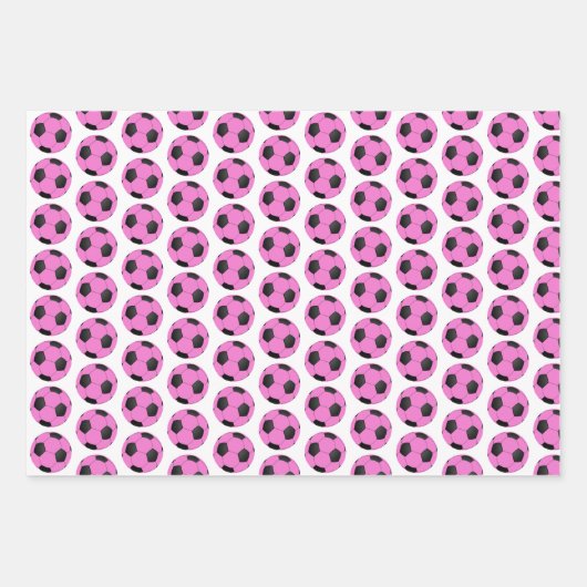 Kinderverjaardag Roze & Zwart Voetbal Inpakpapier Vel (Voorkant 2)