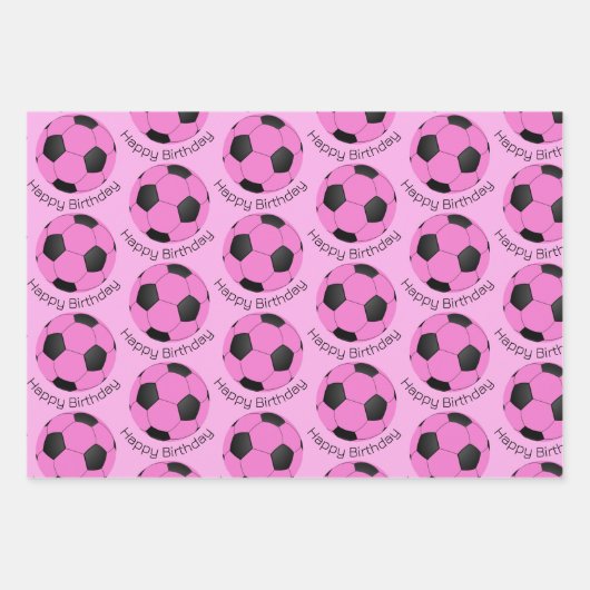 Kinderverjaardag Roze & Zwart Voetbal Inpakpapier Vel (Voorkant)
