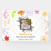 Kinderverjaardagsbanner geel & paars spandoek (Horizontaal)