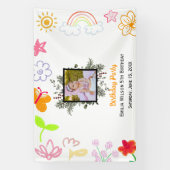 Kinderverjaardagsbanner geel & paars spandoek (Verticaal)