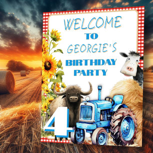 Kinderverjaardagsfeestje boerderijdieren welkomstb poster