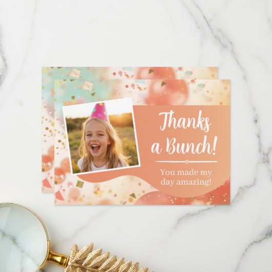 Kinderverjaardagsfoto Bedankt Confetti (Voorkant / Achterkant in situ)