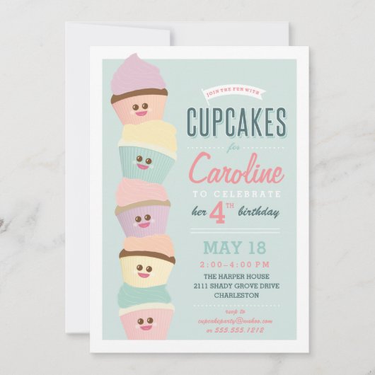 Kinderverjaardagsuitnodiging *Cupcake Party* Paste Kaart (Voorkant)