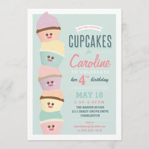 Kinderverjaardagsuitnodiging *Cupcake Party* Paste Kaart