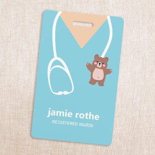 Kinderverpleegkundige Blue Teddy Bear Scrubs Badge