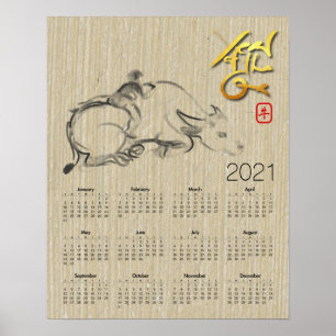Kinderwaterbuffel Chinese Os Nieuwjaarskalender Poster