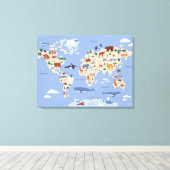kinderwereldkaart met dieren canvas afdruk (Insitu (Houten vloer))