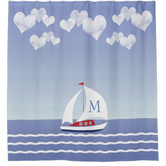 Kinderzeilboot douchegordijn met monogram (Voorkant)