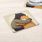 Kindjes een schattige gemberkat. Kind en grappig d Vierkante Kartonnen Onderzetter (Schuin)