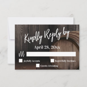 Kindly Reply by Casual Typography Wooden Barrel RSVP Kaartje