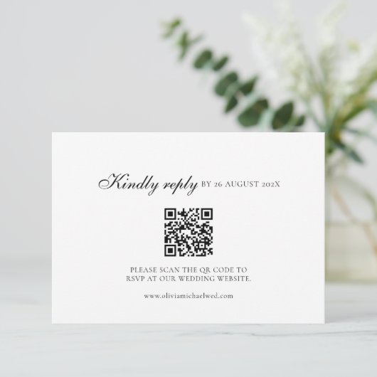 Kindly Reply Script Minimal QR Code Wedding RSVP Kaartje (Staand voorkant)
