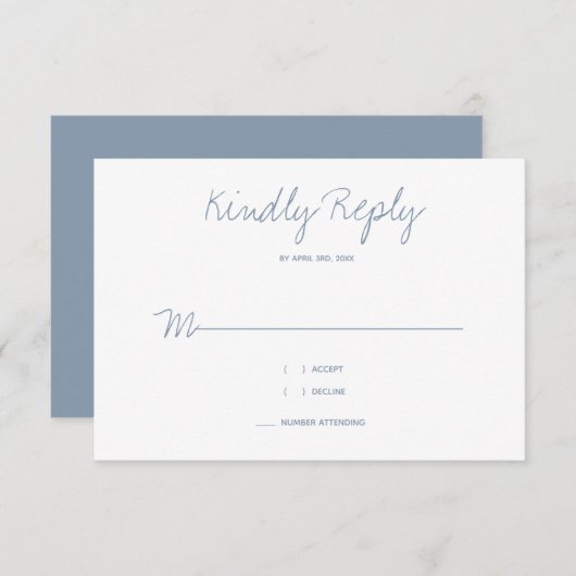 Kindly Reply Typography Dusty Blue Wedding (Voorkant / Achterkant)