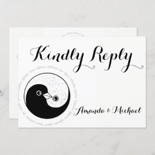KINDLY REPLY WEDDING KAART b/w YinYang doves Harmo